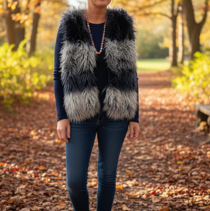 Shaggy navy & grey Faux fur gilet