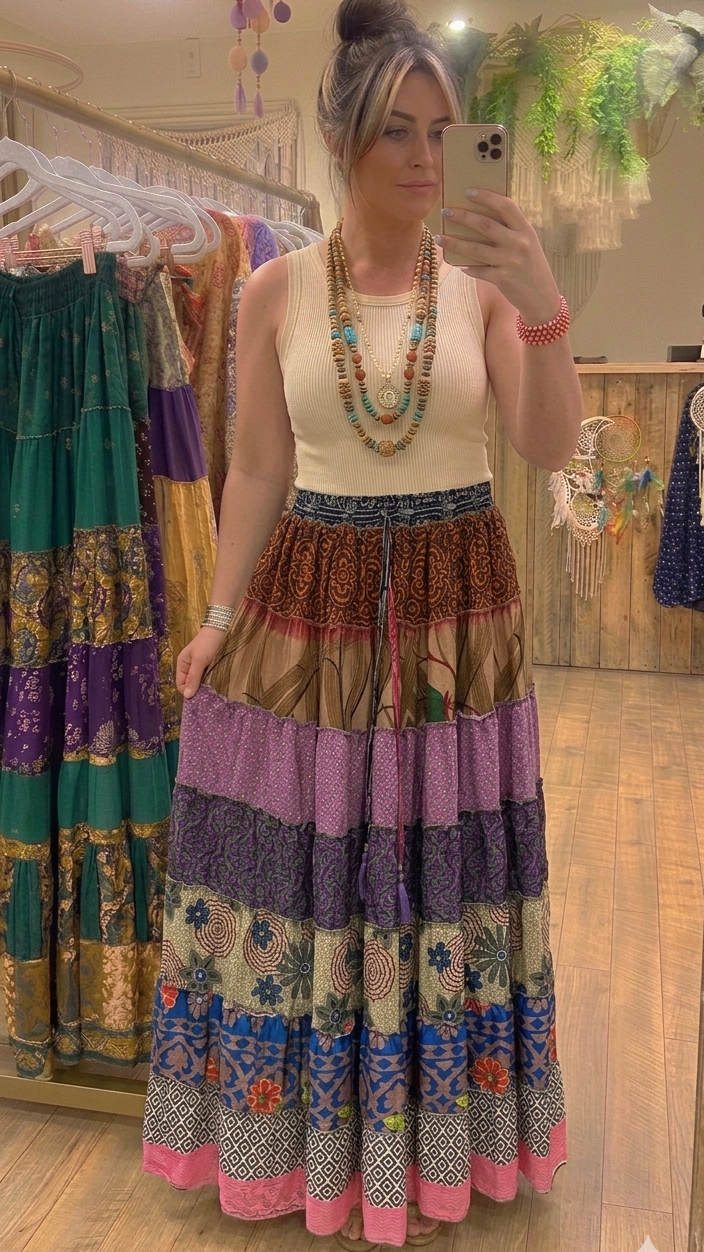 Gypsy Soul Boho Patchwork Maxi Skirt