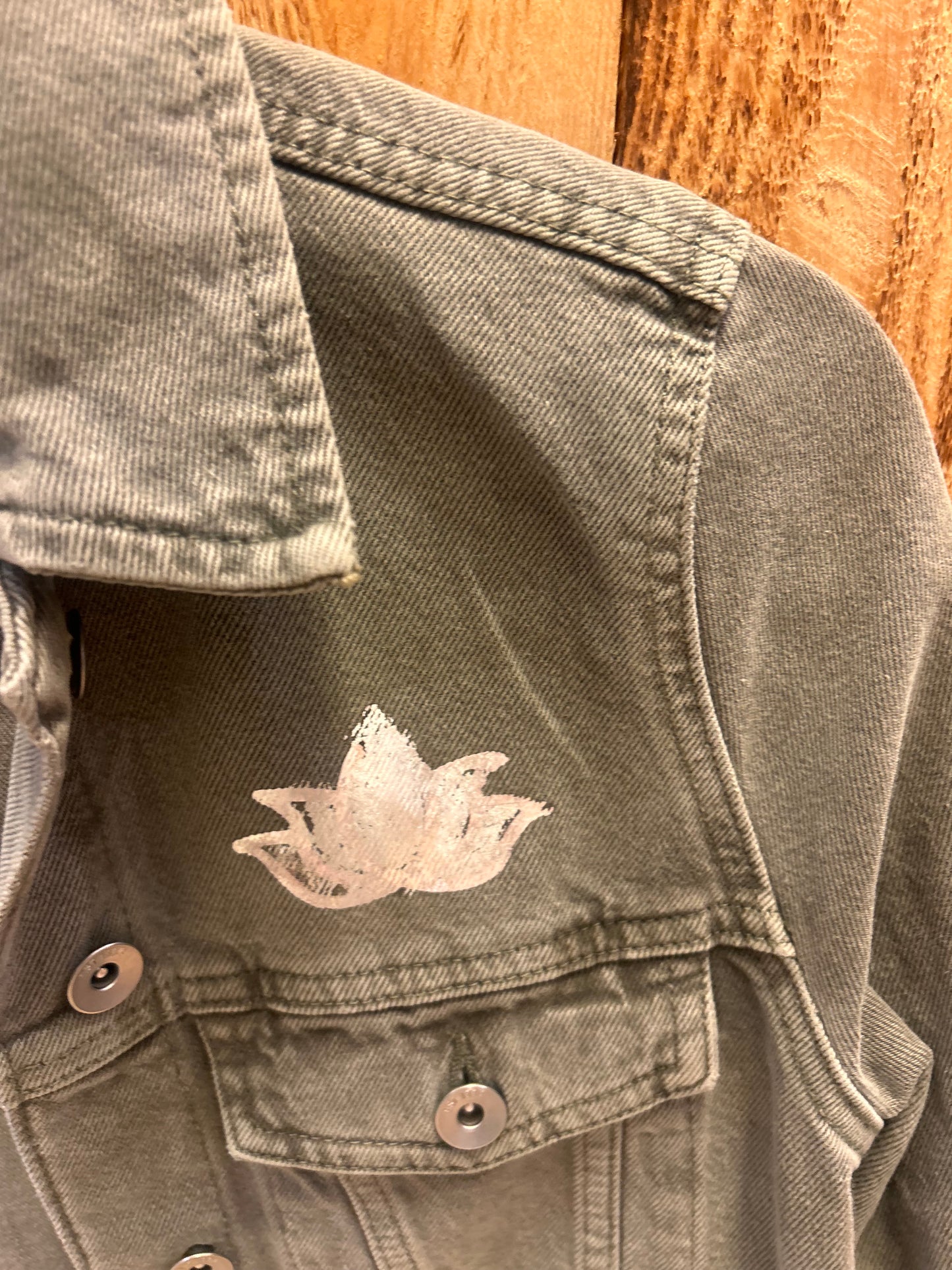 Customised Khaki Jacket – Lotus blossom motif size 10