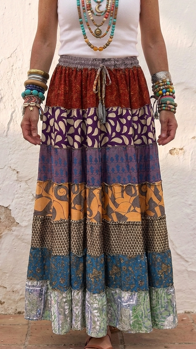 Gypsy Soul Boho Patchwork Maxi Skirt one size 10-18
