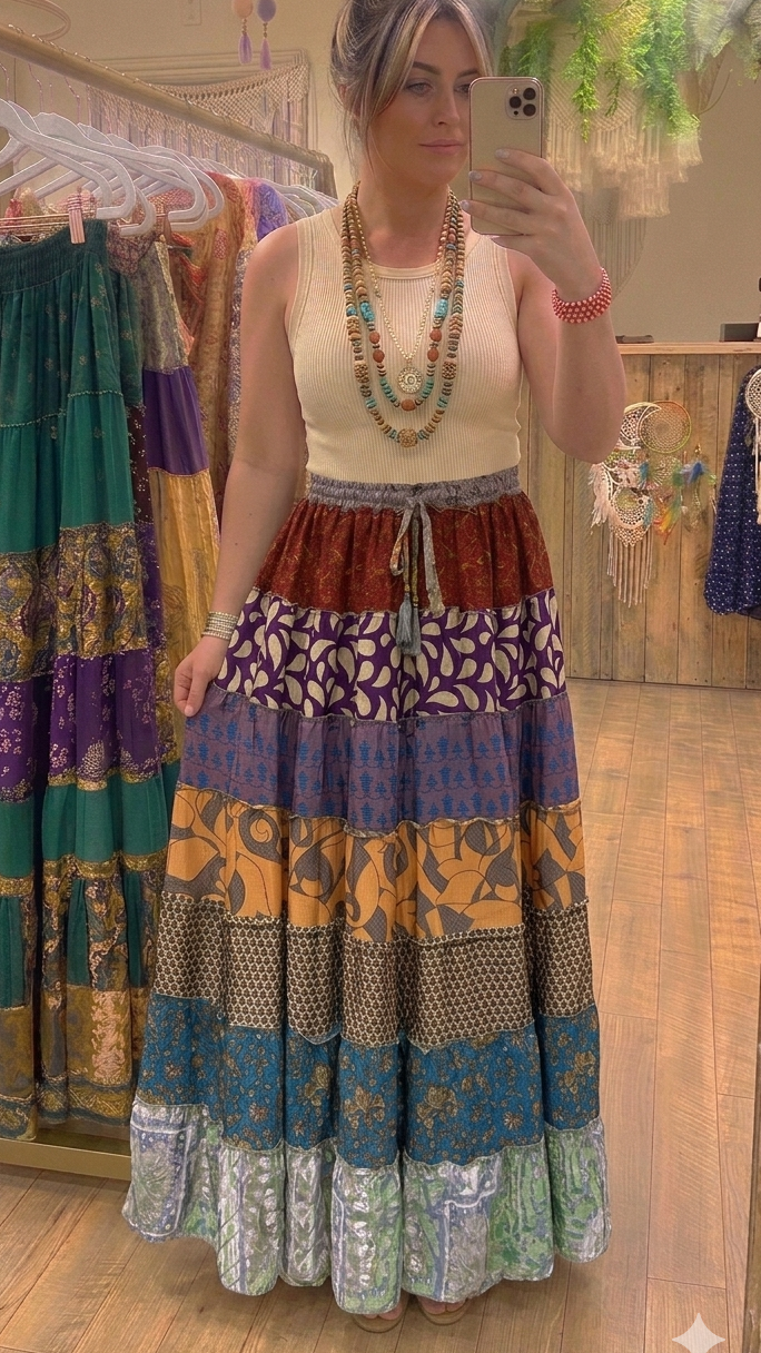 Gypsy Soul Boho Patchwork Maxi Skirt.
