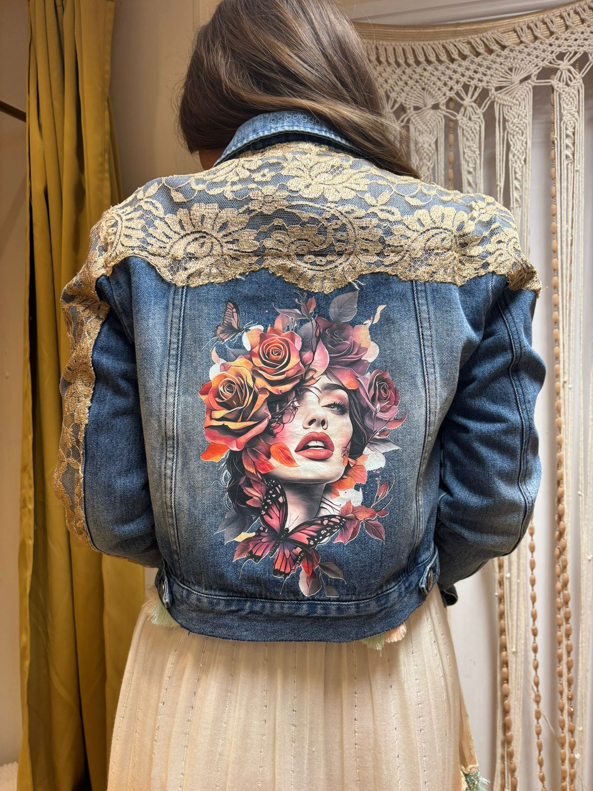 Customised Denim Jacket – Lace detail size 10