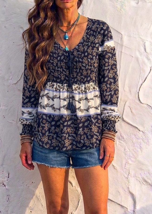 Gold & Silver Paris Ditsy Print Boho Blouse one size 10-14