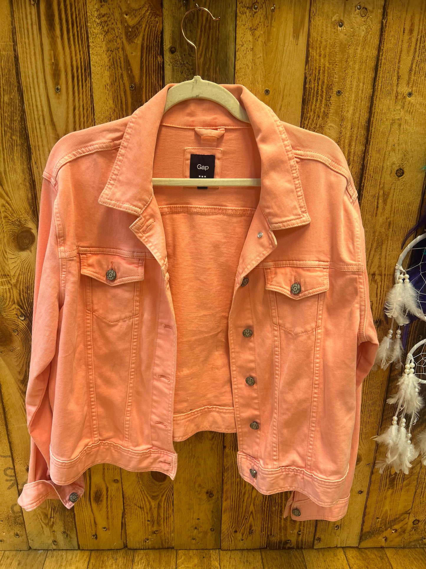 Customised Coral beaded denim Jacket – size 16