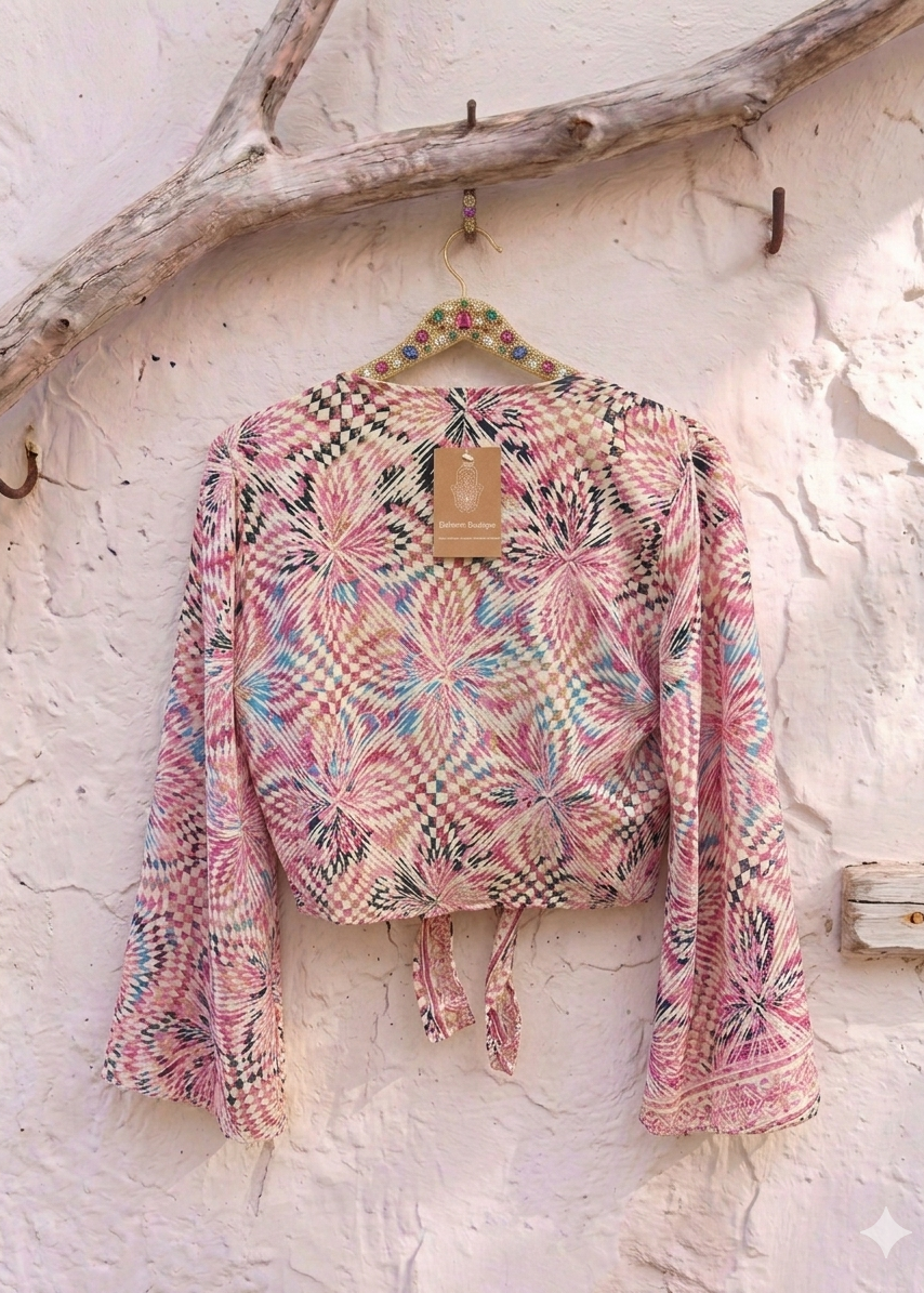 Flow Bell Sleeve Butterfly Top – Pink one of a kind print