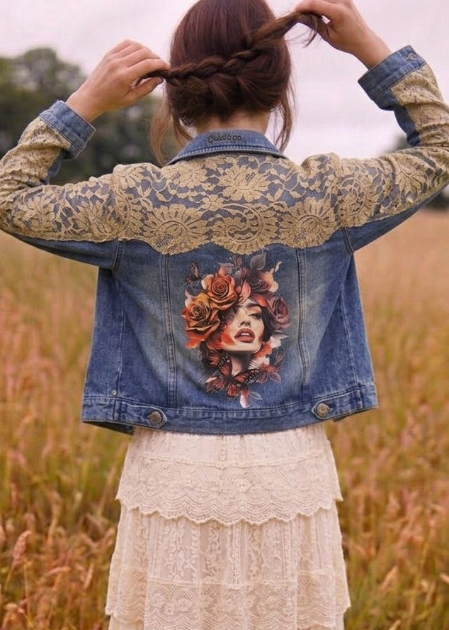 Customised Denim Jacket – Lace detail size 10
