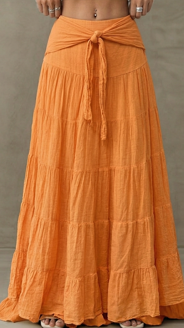 Nirvana Orange Tiered Maxi Skirt