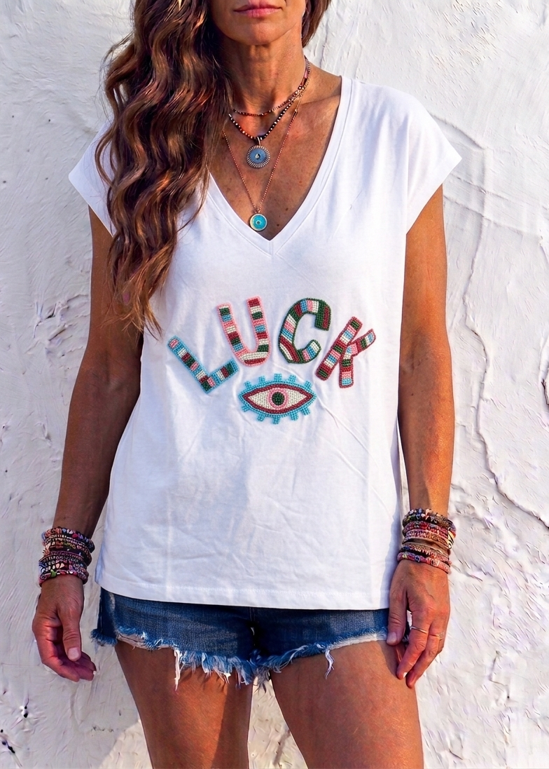 Luck hand-beaded T-Shirt white one size 8-12