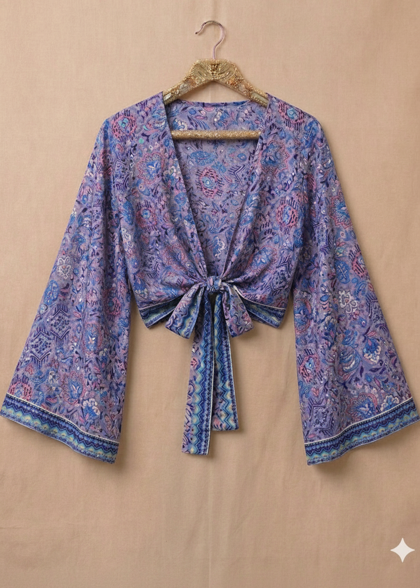 Bell Sleeve Butterfly Top – Lilac Floral Print