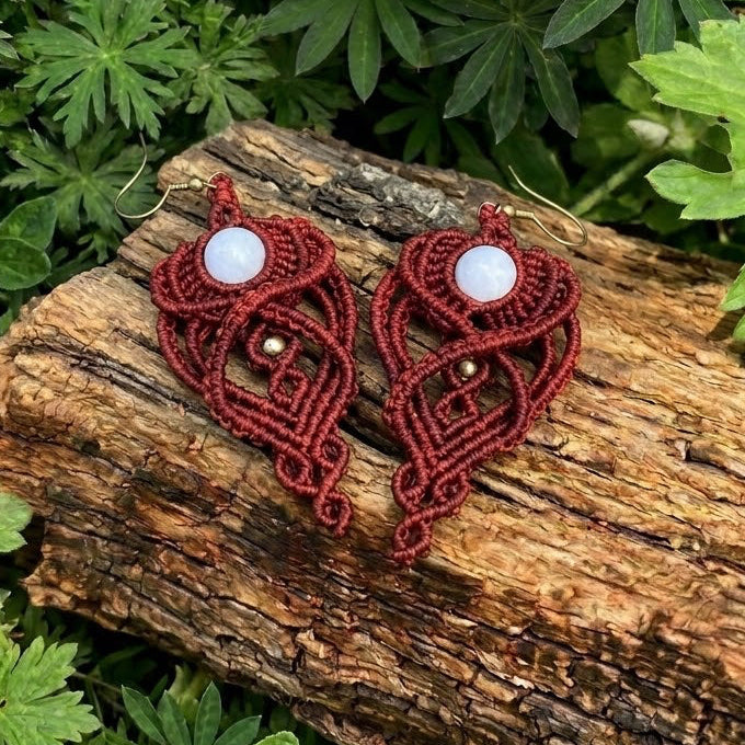 Deep red Macramé bead Earrings.