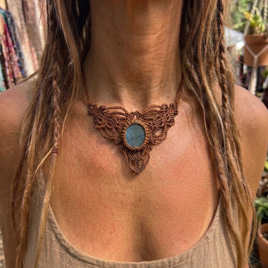 Brown Macramé Labradorite Choker