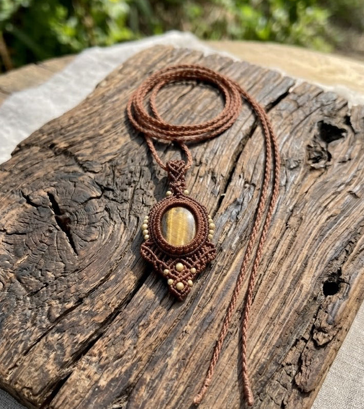 Brown Macramé Tiger's Eye Necklace | Pendant or Choker