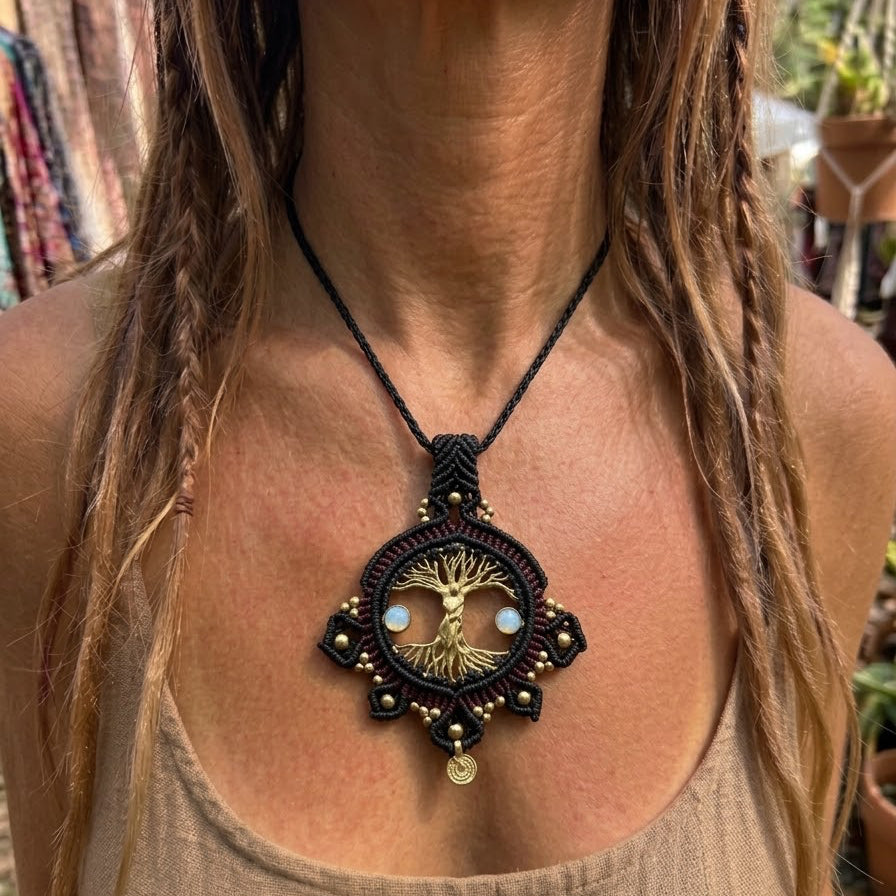 Tree of Life Macramé & brass Necklace | Choker or Pendant