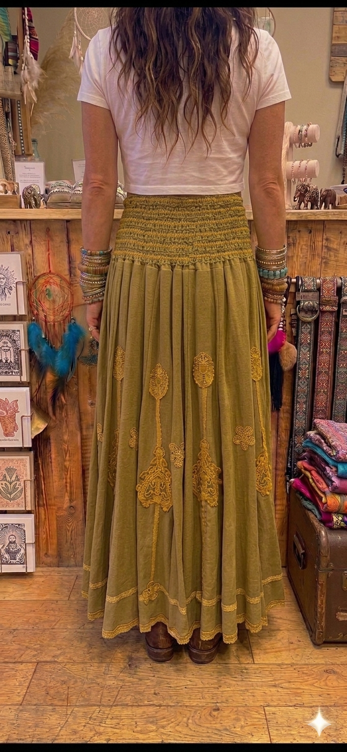 Mustard Hemp Tiered Maxi Skirt