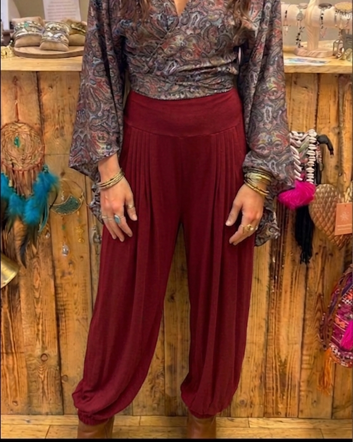 Dark Red Jersey Balloon Pants