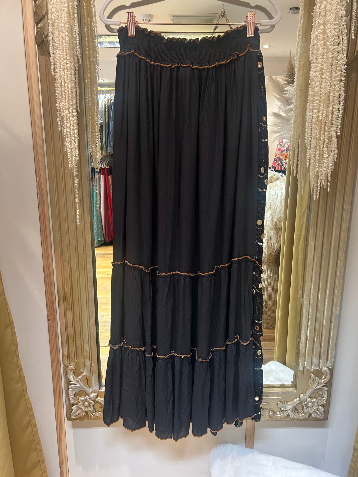 Moon Black Mirror & Glitter Embellished Maxi Skirt