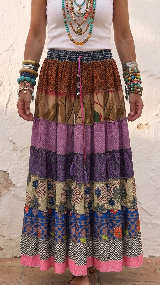 Gypsy Soul Boho Patchwork Maxi Skirt one size 10-18
