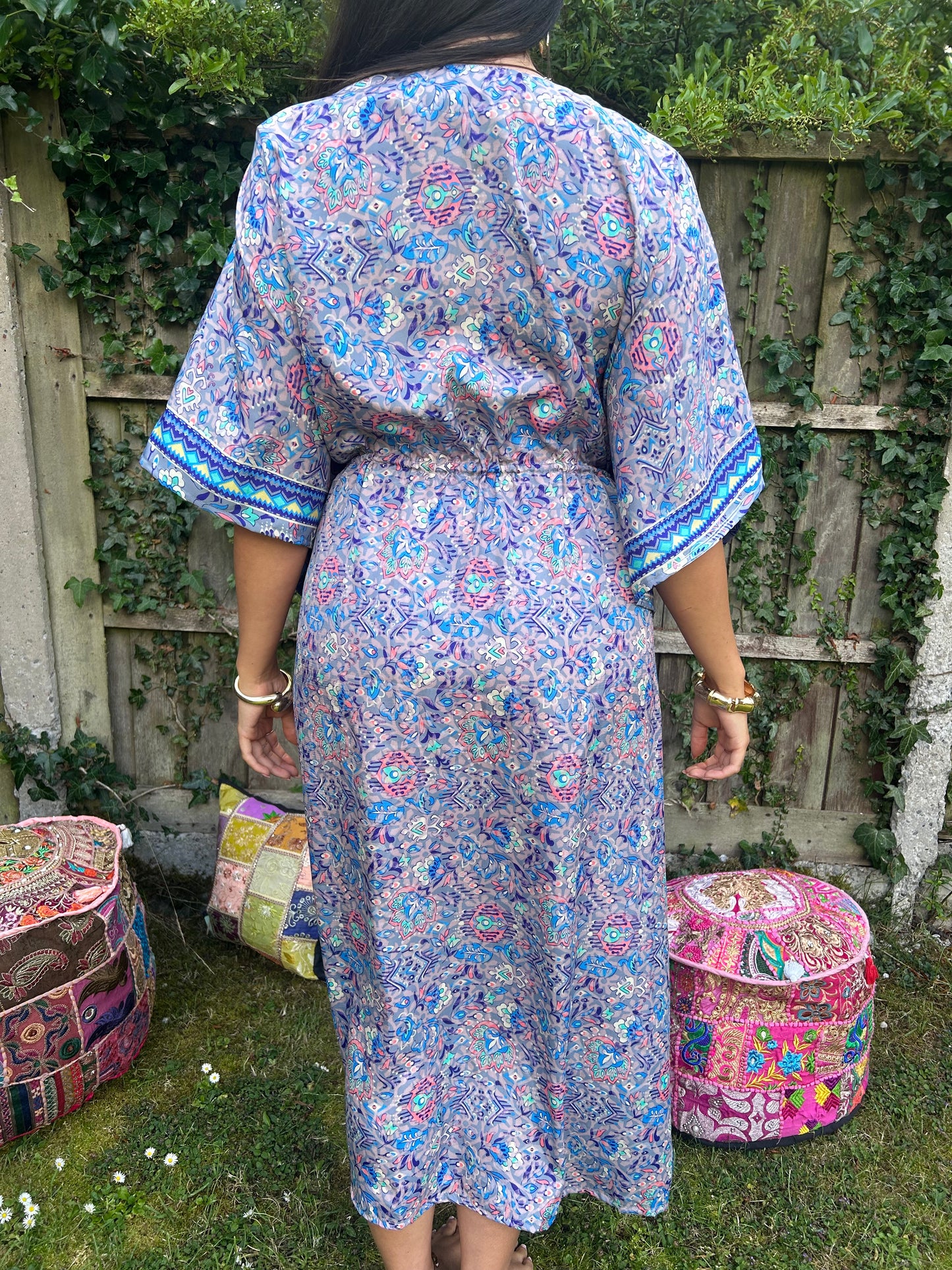 Flower Recycled Sari Silk Kaftan