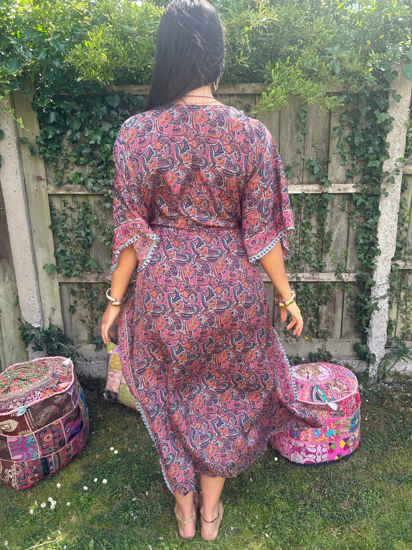 Flower Recycled Sari Silk Kaftan