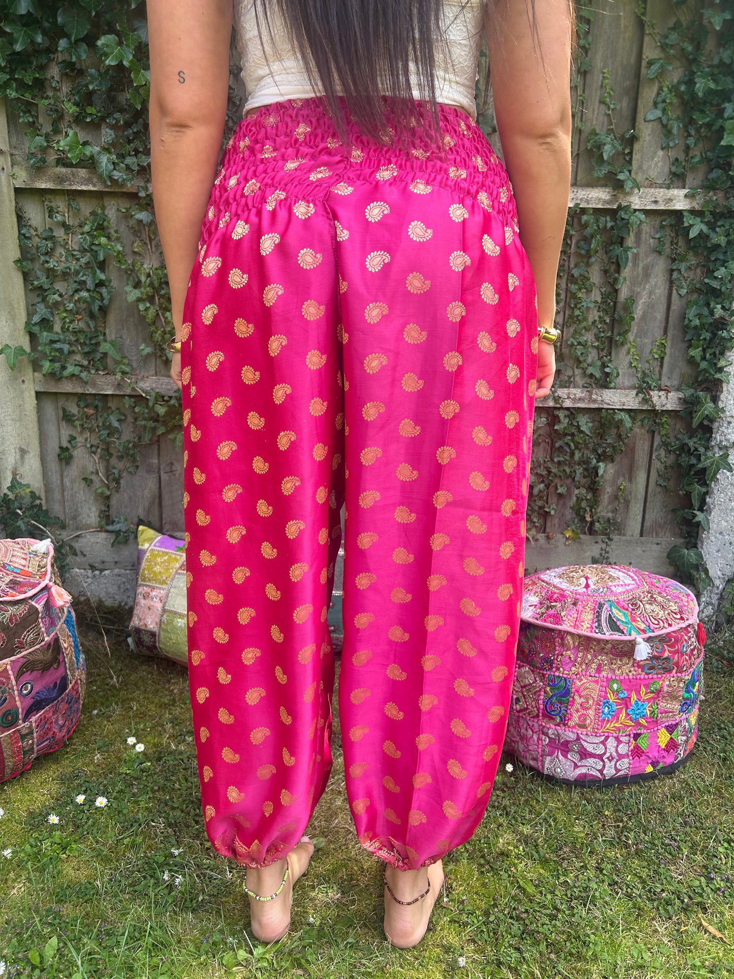 Star π Recycled sari silk luxe harem pants