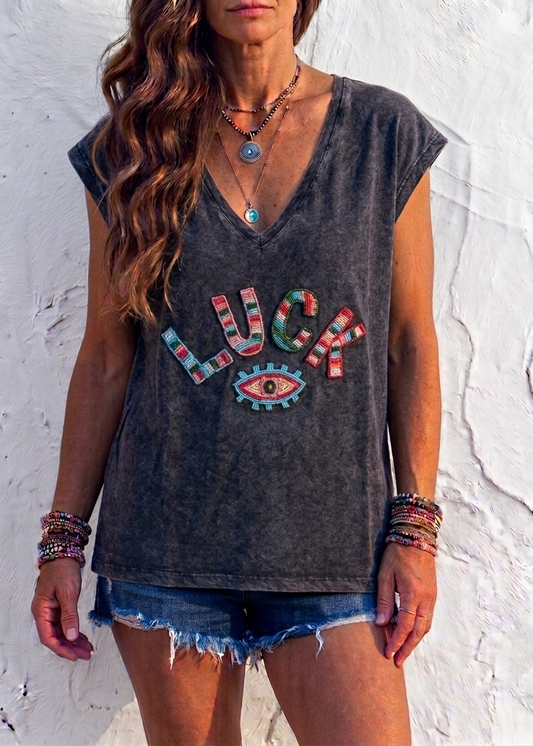 Luck hand-beaded T-Shirt – Washed Grey size 8-12