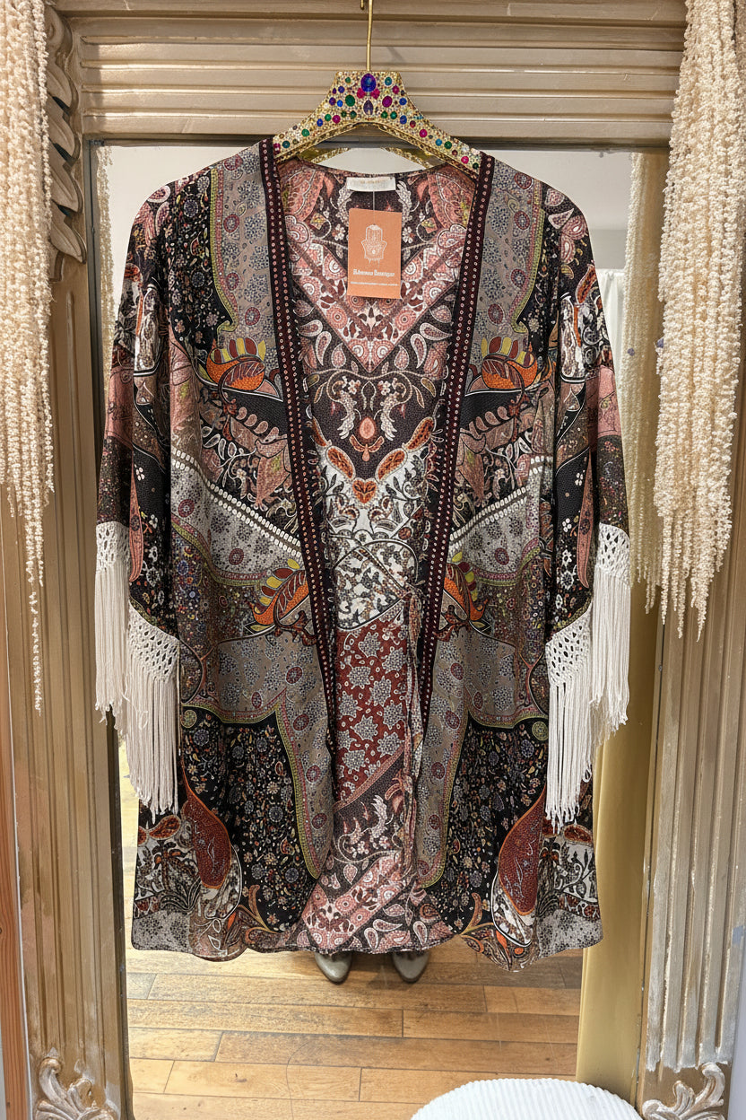 Wanderer Recycled Sari Silk Short Kimono one size 10-14