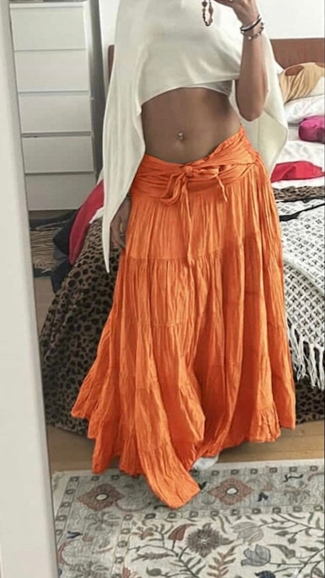 Nirvana Orange Tiered Maxi Skirt