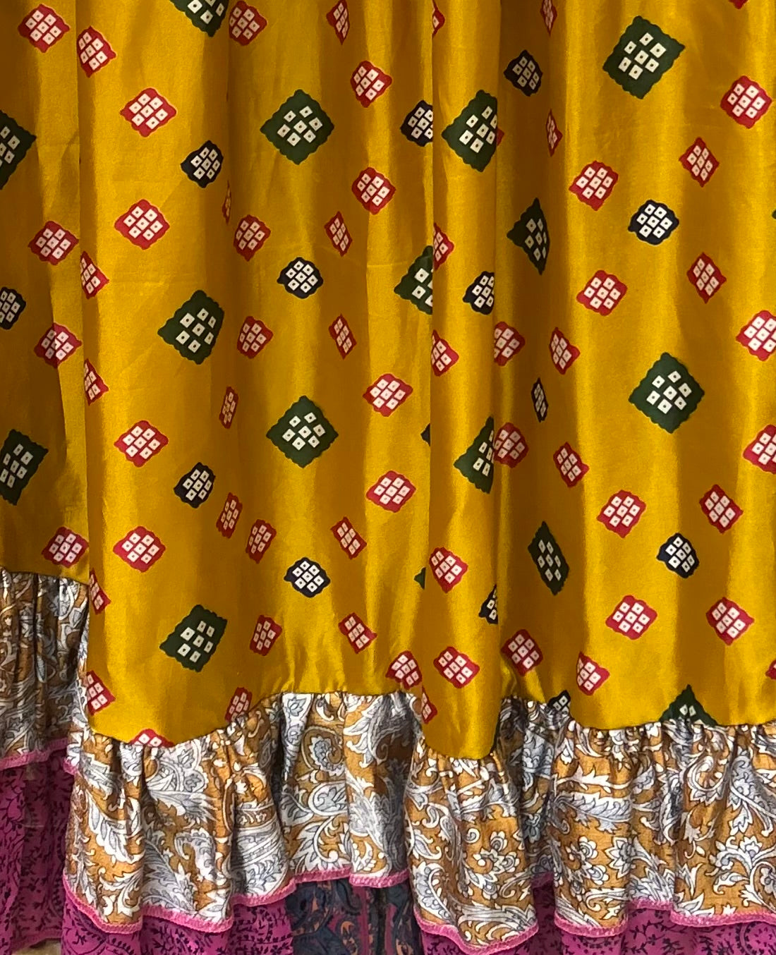 Aura Patchwork Recycled Sari Silk Skirt One Size 8-10