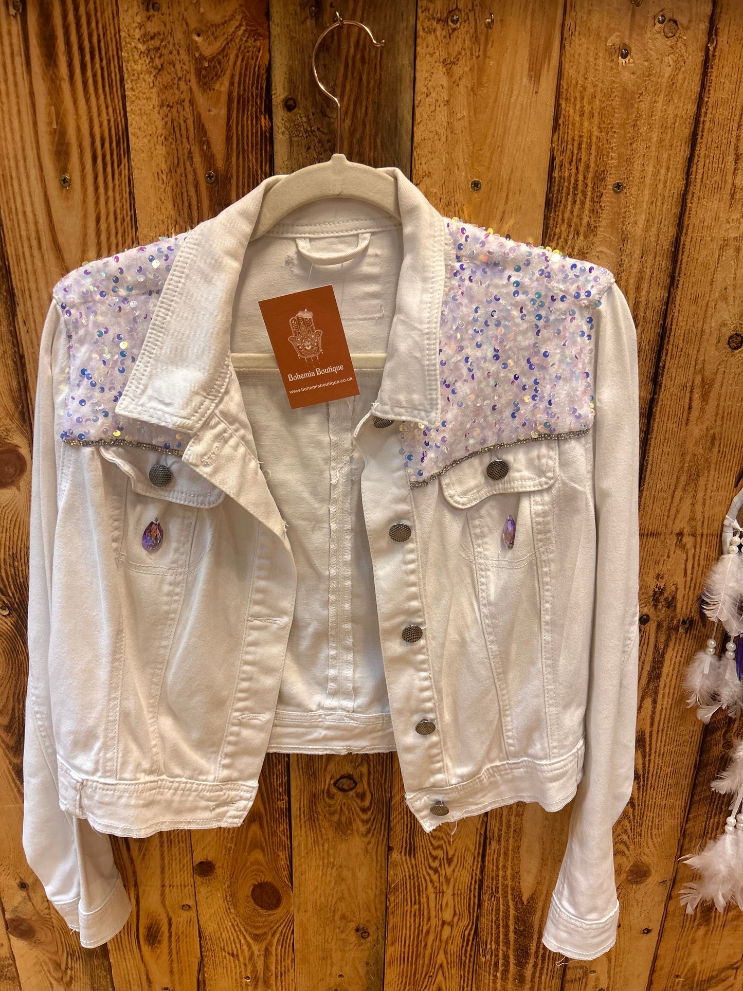 Customised Cropped Denim Jacket – Self love  size 10