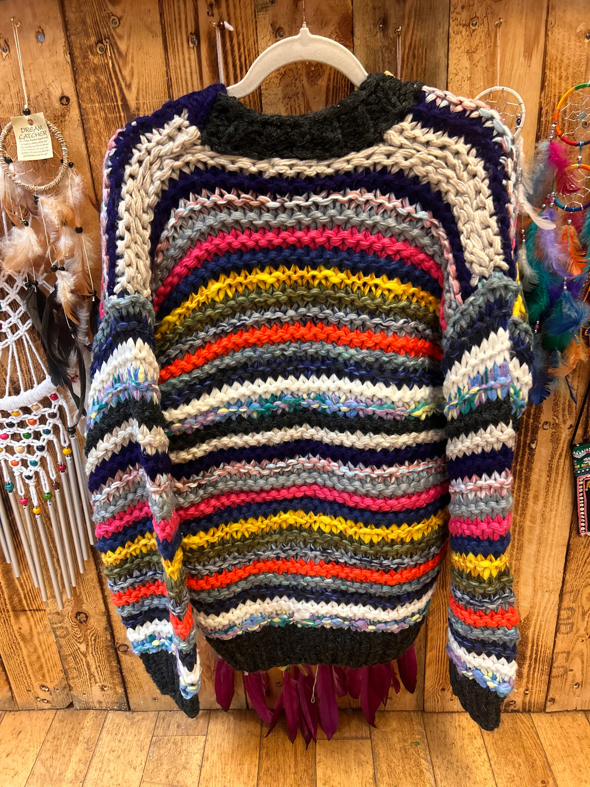 Colourful Striped Chunky Knit Cardi – One Size 10–14