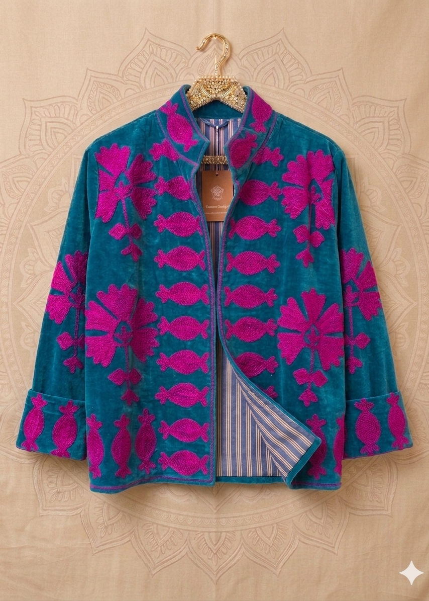 Suzani One of a Kind Velvet Embroidered Jacket