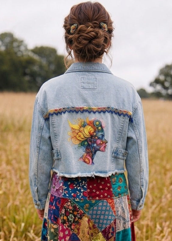 Customised Cropped Denim Jacket  Detail size 16