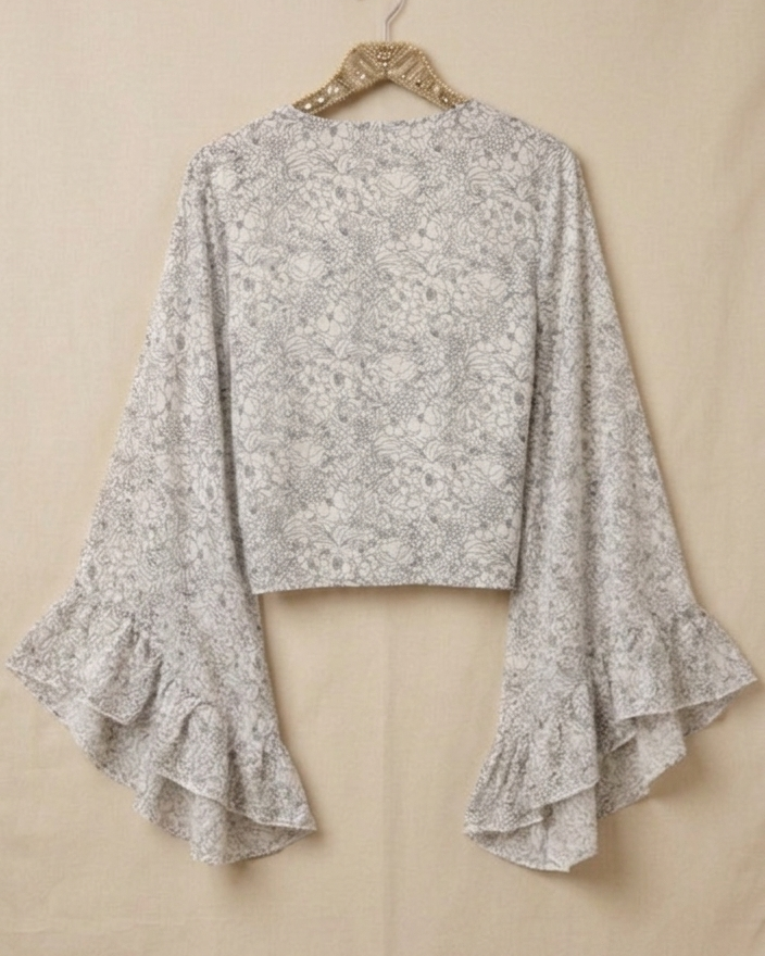 Bell Sleeve Butterfly Top – White & Black Print