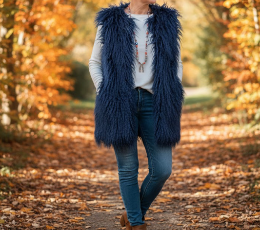 Shaggy navy Faux fur gilet