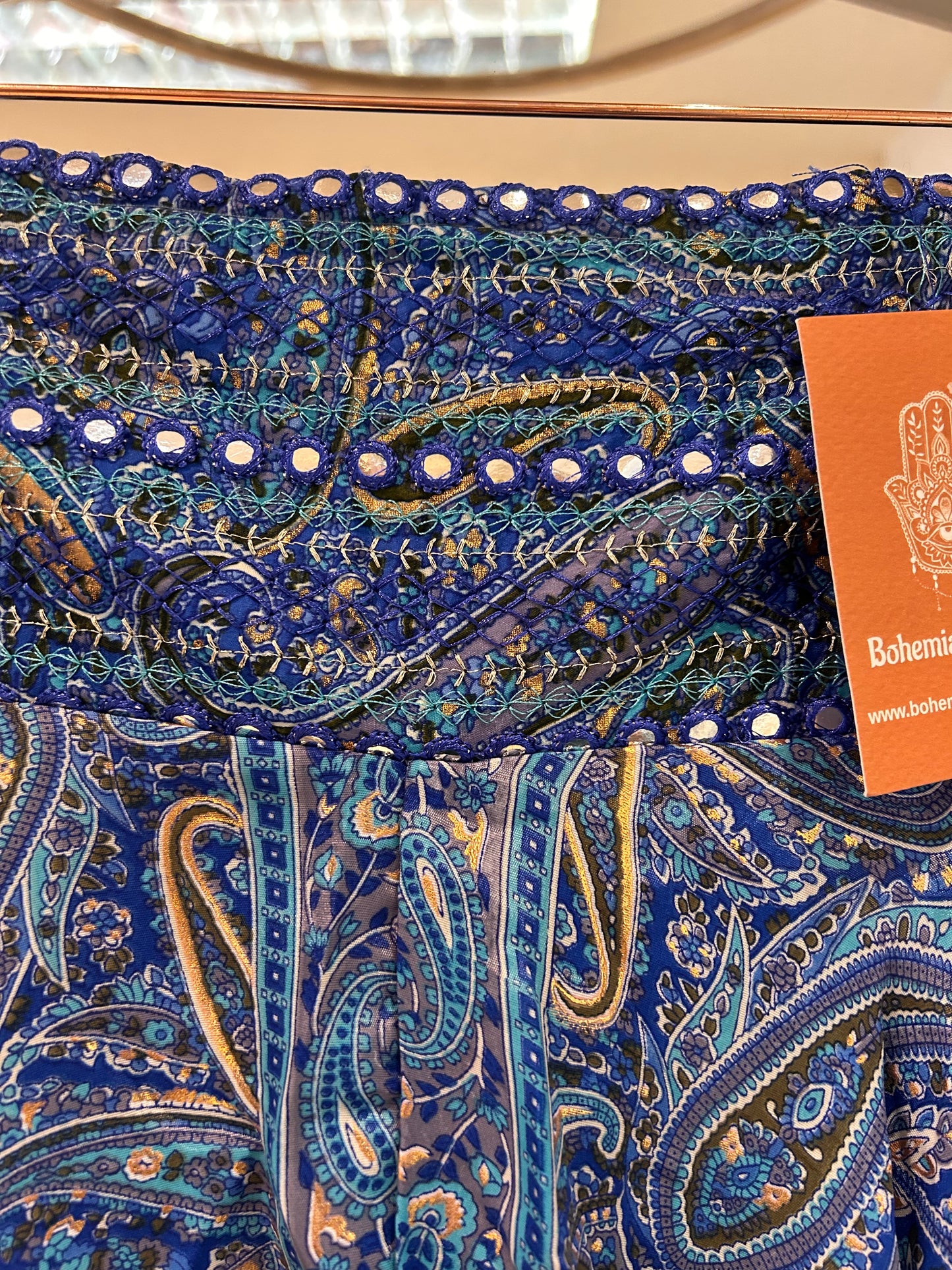 Indra Ocean blue embellished Boho Palazzo Pants one size 10-14