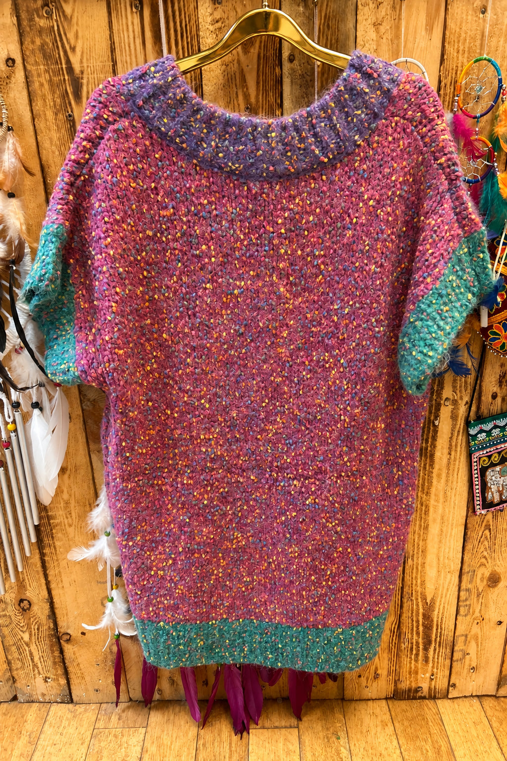 Multicoloured Bobble Yarn V-Neck Jumper – One Size 10–14
