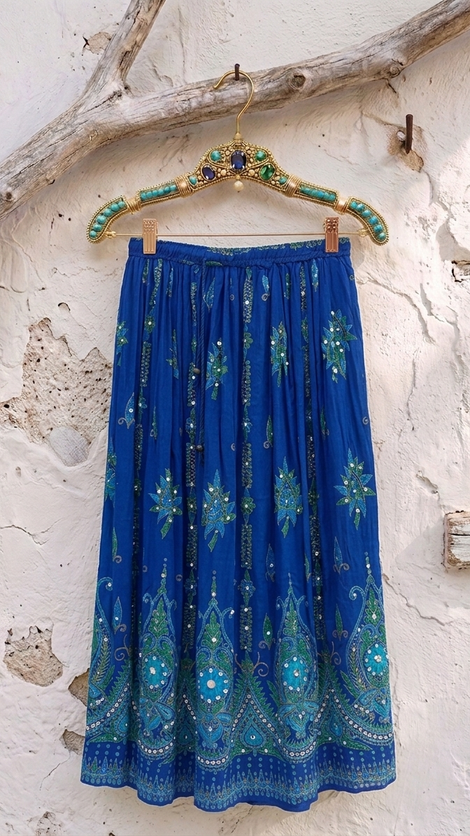 Shakti Blue Hand Embellished Boho Maxi Skirt
