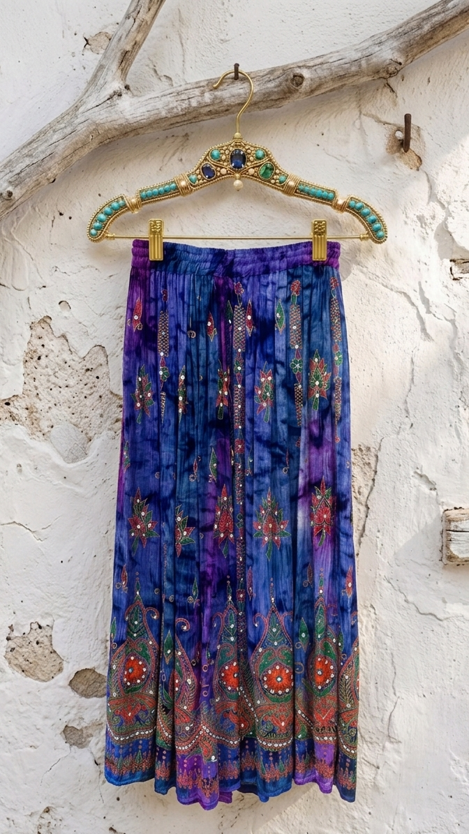Shakti Purple & Blue Hand Embellished Sequin & Bead Maxi Skirt