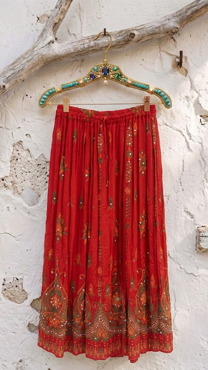 Shakti Orange Hand Embellished Boho Maxi Skirt