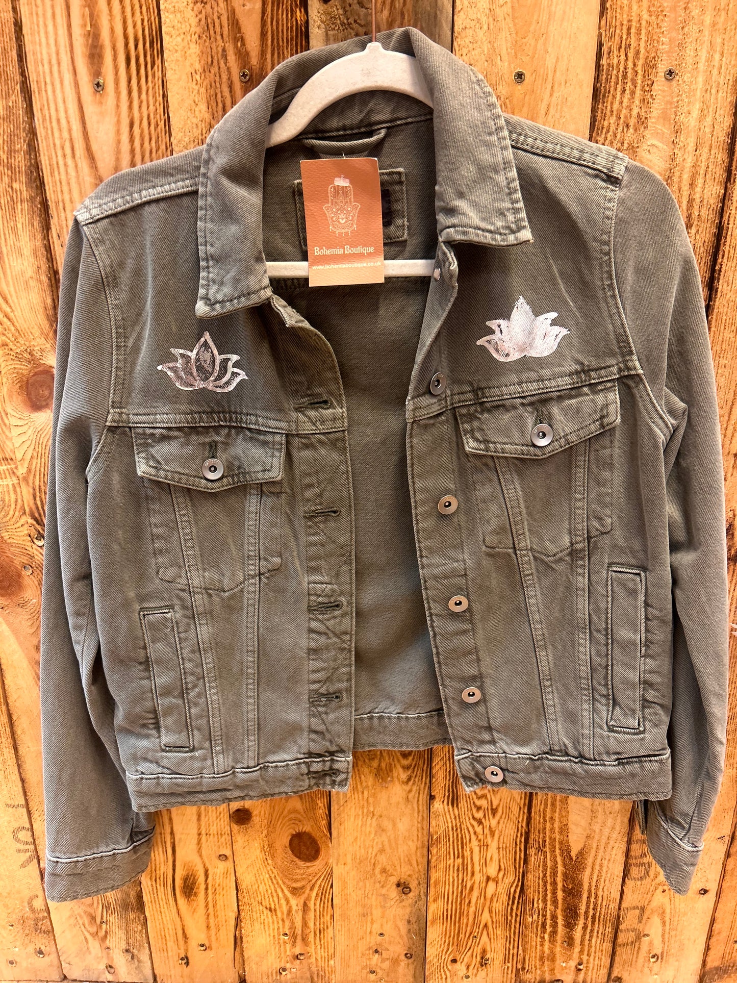 Customised Khaki Jacket – Lotus blossom motif size 10