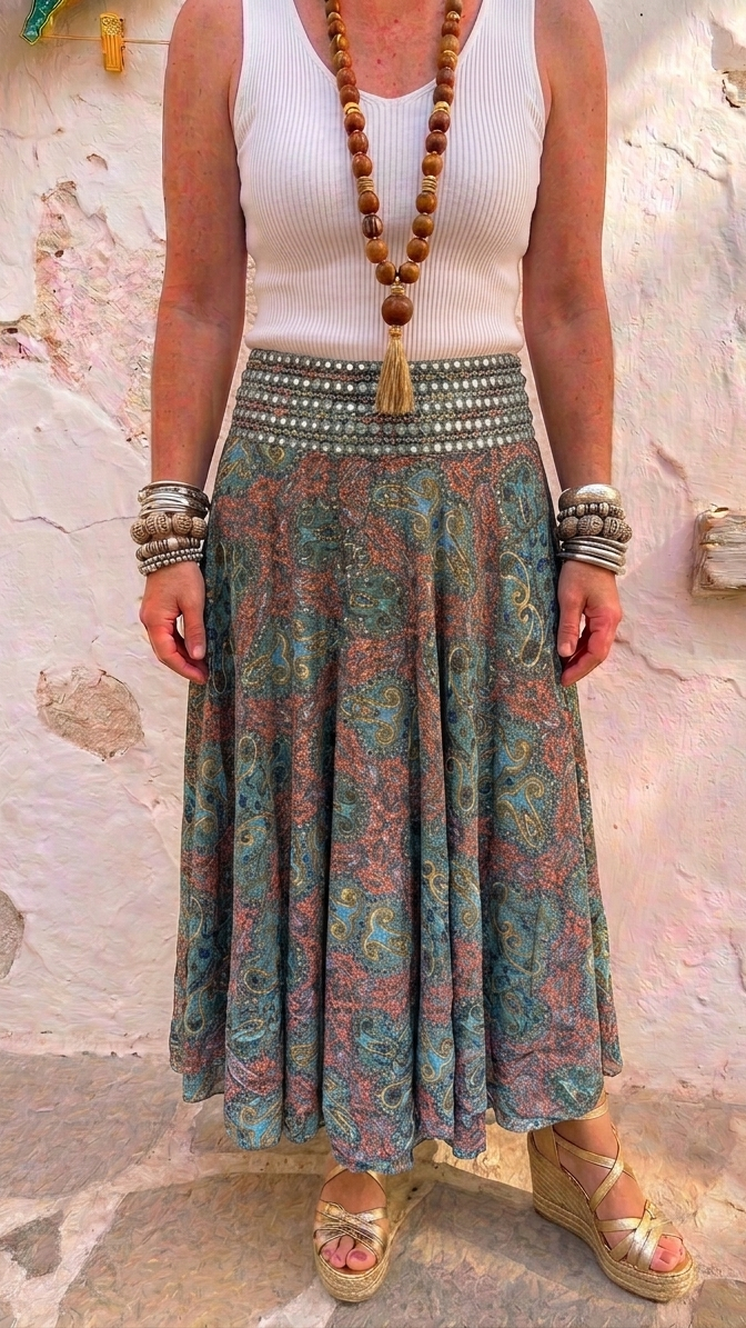 Indra Light Turquoise Embellished Boho Culottes