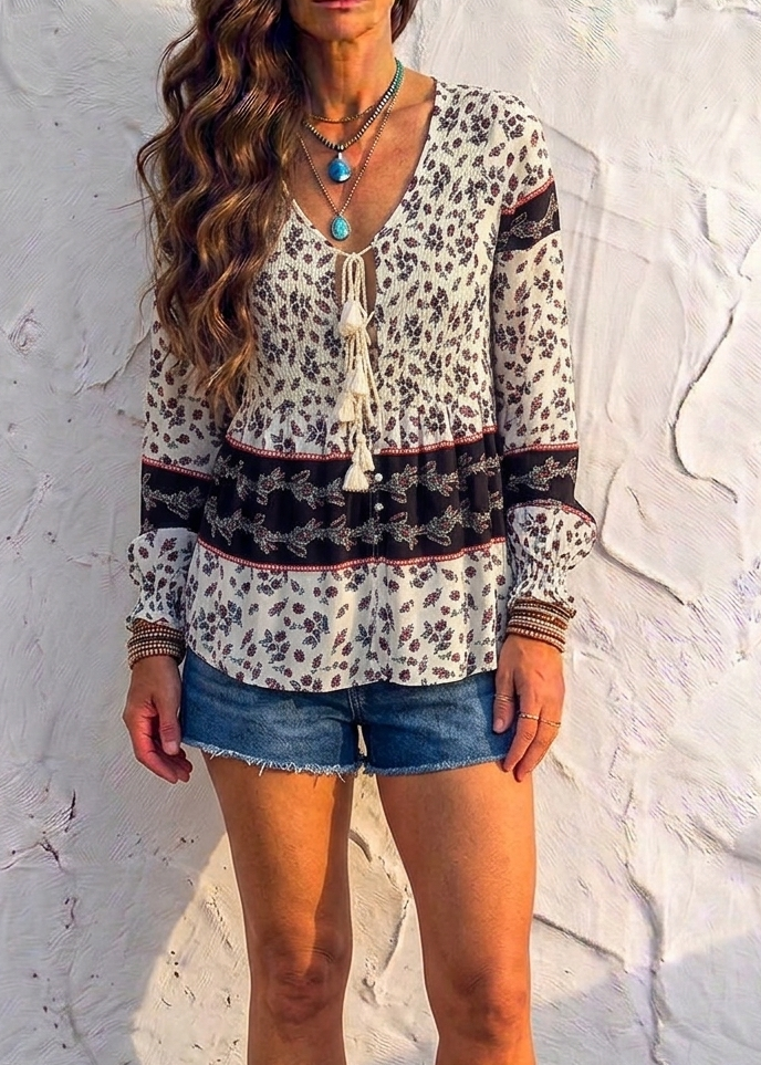 Gold & Silver Paris Ditsy Print Boho Blouse one size 10-14
