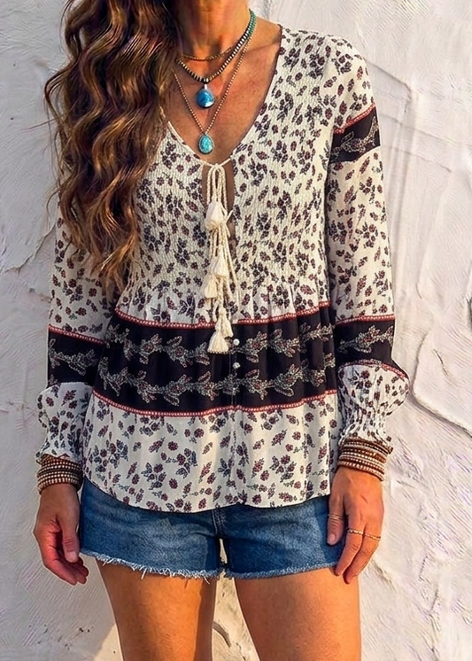 Gold & Silver Paris Ditsy Print Boho Blouse one size 12-14