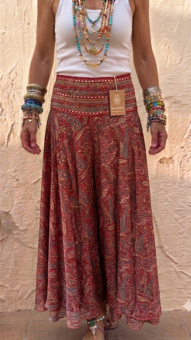 Indra burnt red embellished Boho Palazzo Pants one size 10-14