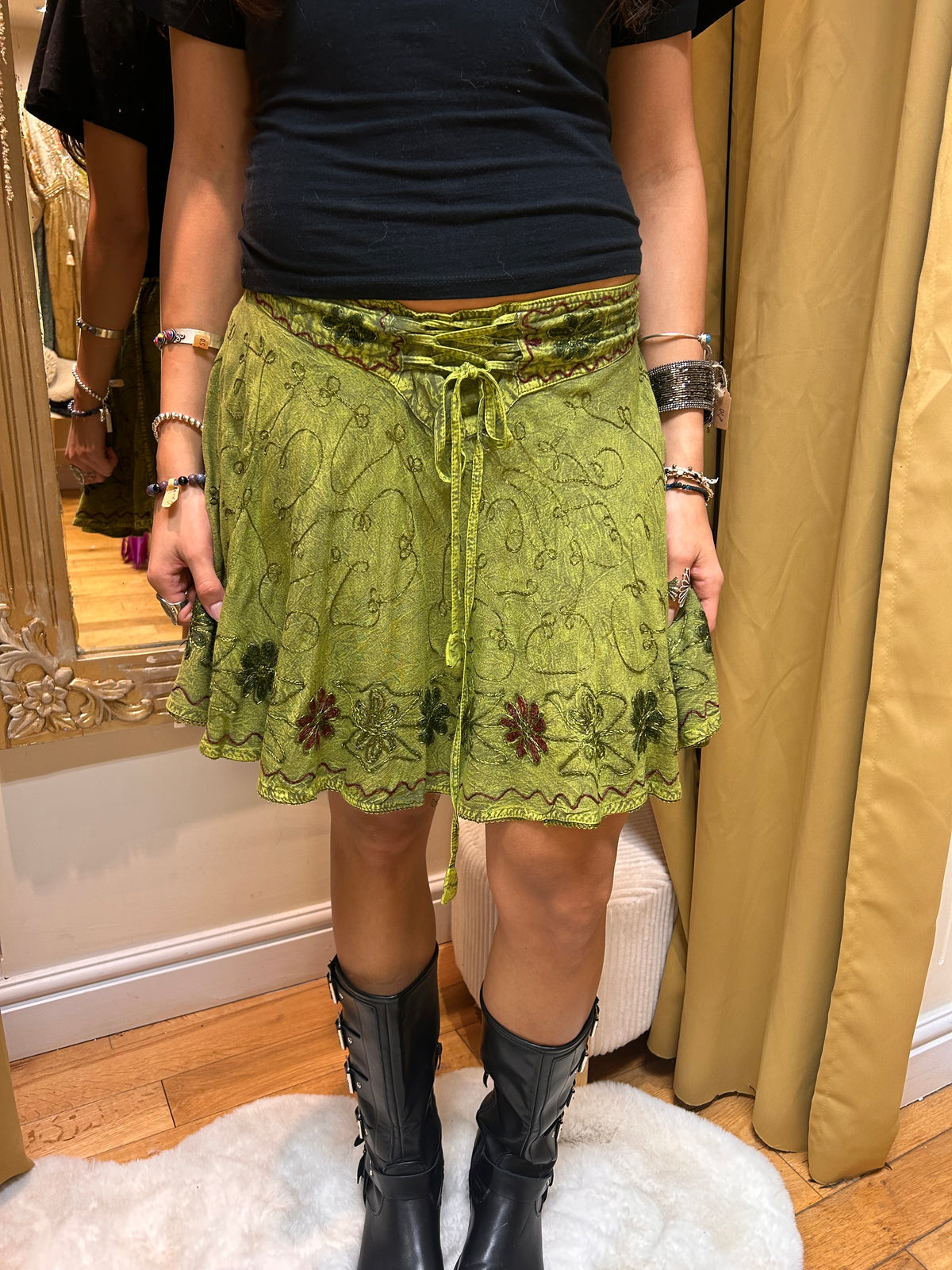 Embroidered Skater Skirt – Henna Green one size 8-14