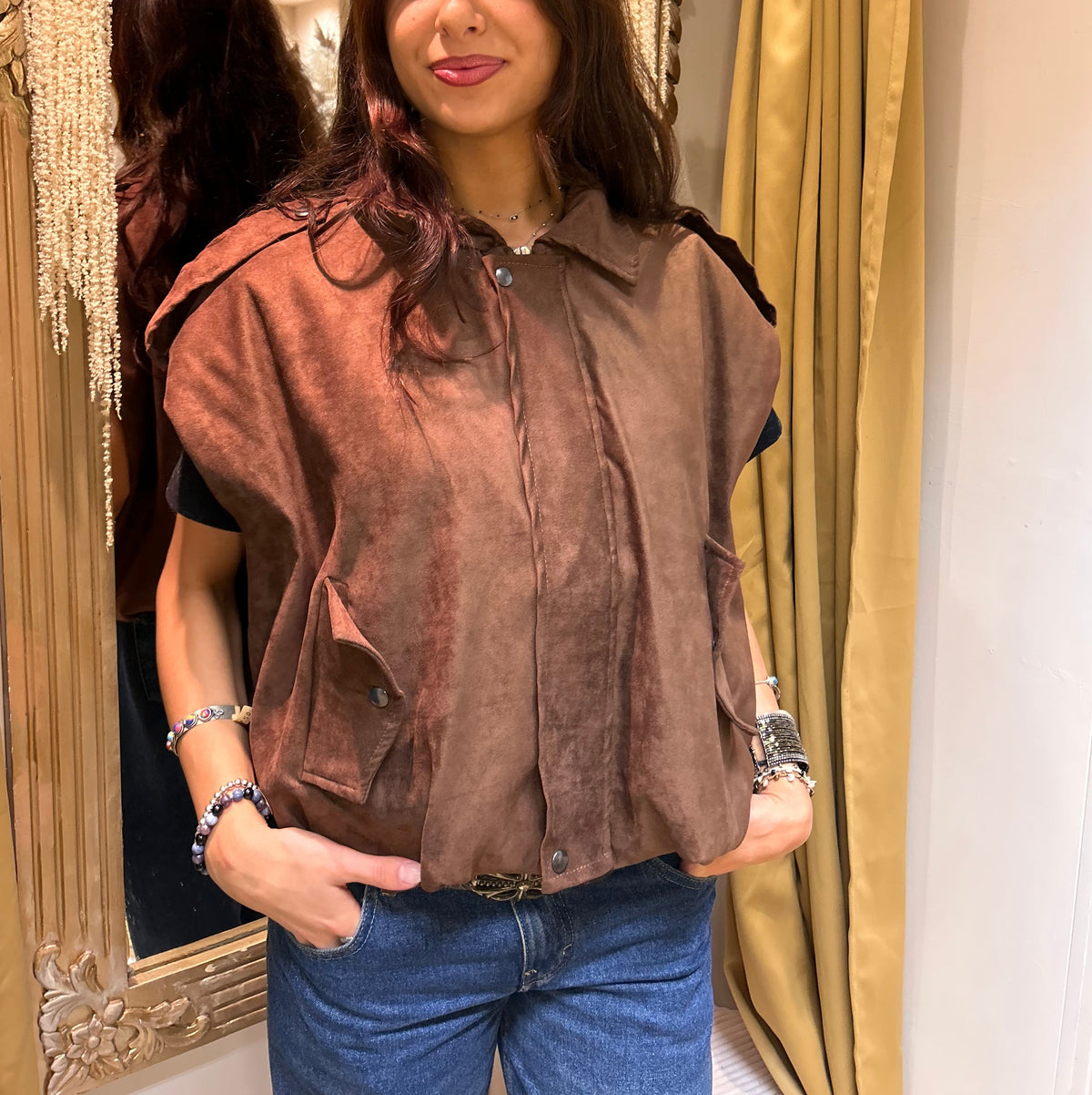 Brown Suedette Gilet one size 12-16