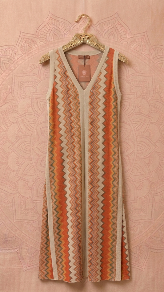 Burnt Orange Chevron Stripe Knitted Maxi Dress