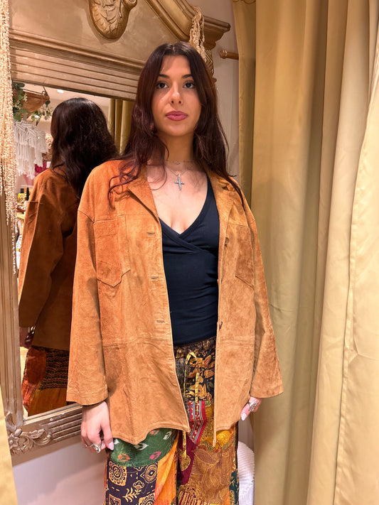 Vintage Real Suede Jacket  – Tan one size 10-12