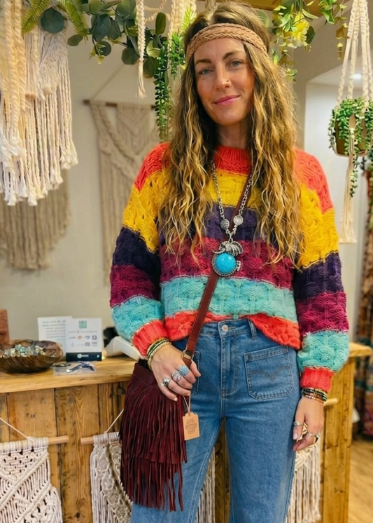 Rainbow Stripe Chunky Knit Jumper One Size UK 8–12