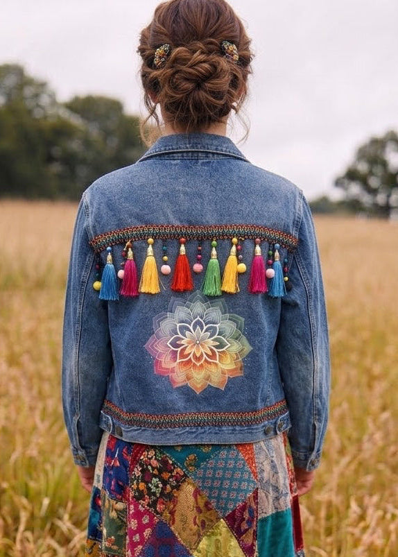 Customised Denim Jacket – Chakra & Tassel Detail size 14